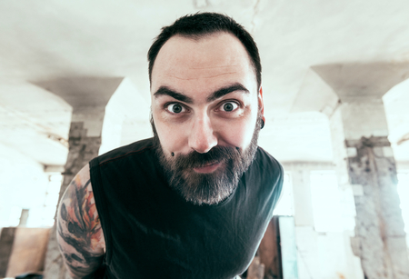 Portrait of positive man with beard,selective focusの写真素材