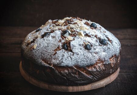 Homemade bluberry cake on wooden backgroundの写真素材
