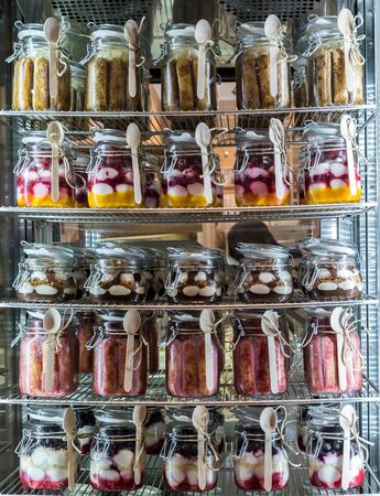 Variety of desserts in the jars,selective focusの写真素材