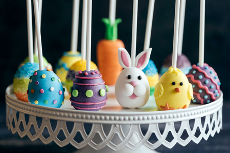 Served cake pops with Easter decoration,selective focusの写真素材