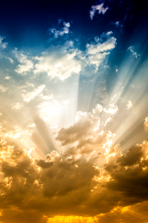 Sun rays on the dramatic skyの写真素材