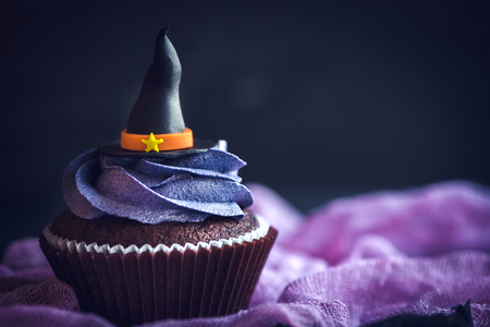 Witch hat cupcake,halloween concept and blank space の写真素材