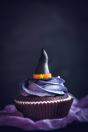 Purple witch hat cupcake,selective focusの写真素材