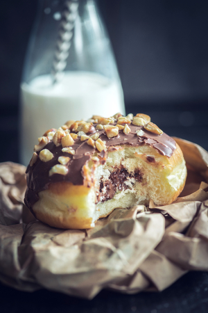Sweet glazed donut with chocolateの写真素材
