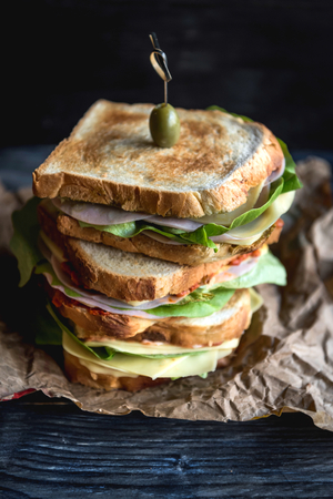 Big toast sandwich with ham,selective focus の写真素材