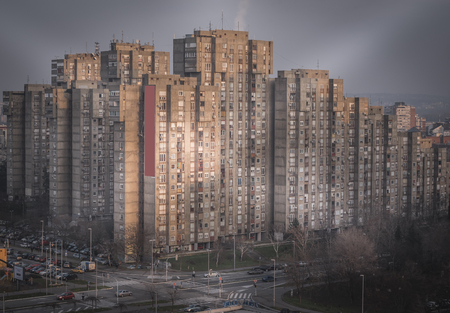 New Belgrade building blocks during sunsetの写真素材