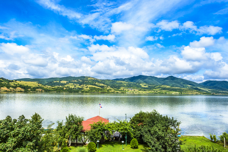 Beatiful landscape from backyard on Danube riverの写真素材