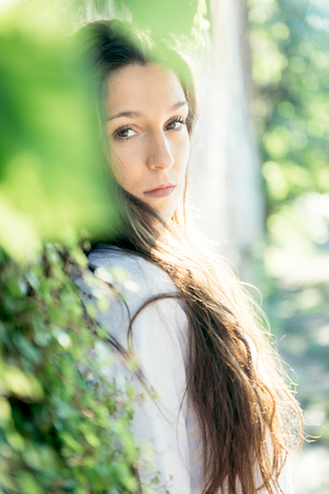 Portrait of the beautiful female outdoor,selective focusの写真素材