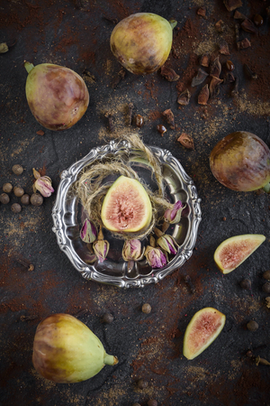 Group of raw figs served on the table,selective focusの写真素材