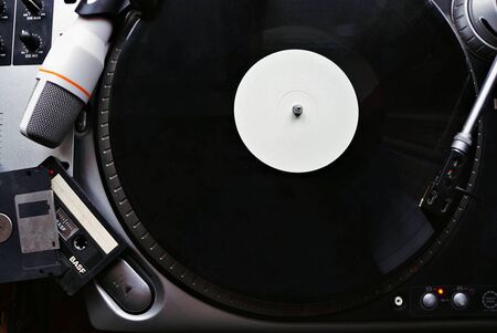 vinyl record player with record and needle, hip hop and DJ classic, for background and cover