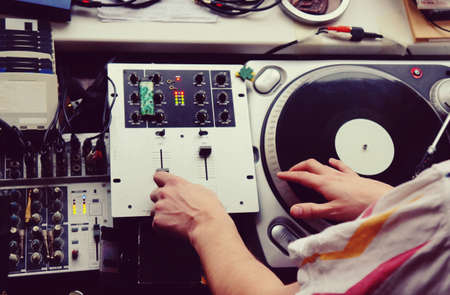 vinyl record player with record and needle, hip hop and DJ classic, for background and cover