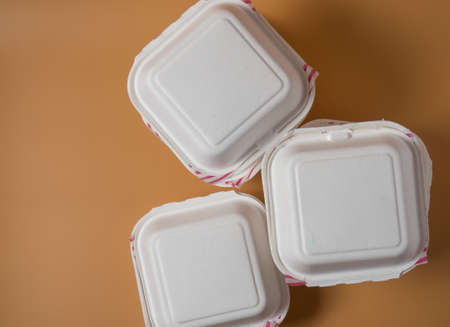 white paper containers for burgers or desserts, eco-friendly packagingの写真素材