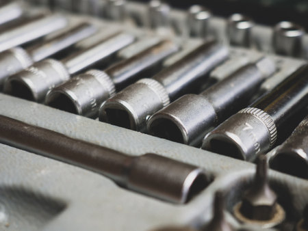 Metal chrome plated ratchet hex sockets.の写真素材