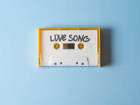 favorite song concept. vintage white cassette tape isolated on white backgroundの写真素材