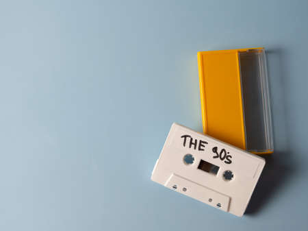 favorite song concept. vintage white cassette tape isolated on white backgroundの写真素材