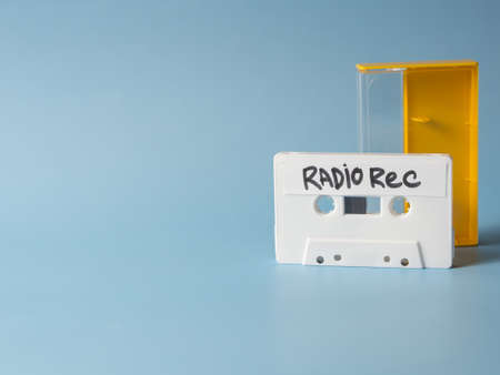 favorite song concept. vintage white cassette tape isolated on white backgroundの写真素材