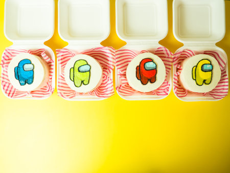Moscow, Russia. 07042022. game among us. bento cake with colorful characters among usのeditorial素材