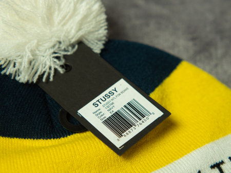 Moscow. russia. 08.06.2022 .Stussy ski hat .logo close up