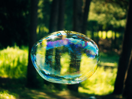 flying soap bubble close upの写真素材