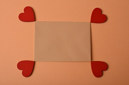 Envelopes, red rosebud, candle and heart. Symbol of love and romance