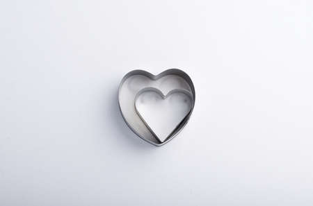 Set of metal forms for cookies on a white backgroundの写真素材