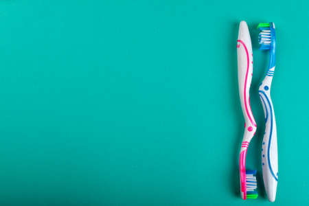 Two new toothbrushes. Clean and healthy teeth conceptの写真素材