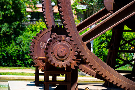 Spain, Barcelona - May 30 2022: Close-up rusty gears of the Monument of Tribute in the Ciutadella Park.のeditorial素材