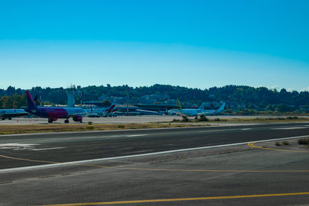 Kerkyra, Greece - 09222022:WIZZ AIR Plane Preparing for Takeoff at Corfu Airportのeditorial素材
