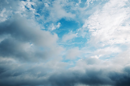 Background Beautiful Blue Sky With Air Clouds In Moraitika, Corfu, Greece.の写真素材