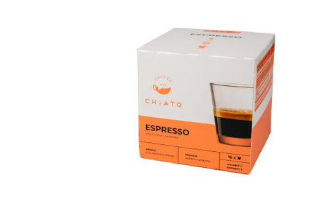 Jurmala, Latvia - 11.19.2022: Chiato Espresso - Coffee Capsule Box For Dolce Gusto. Isolateのeditorial素材