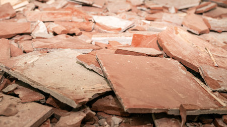 Shattered tile fragments lay strewn on the floor, signaling the inception of a renewal and the...