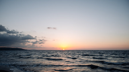 Mysterious sunset over the sea on the Greek island of Rhodesの写真素材
