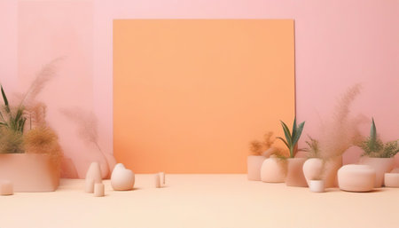3d rendering of empty display podium with pastel color wall for mock upの素材