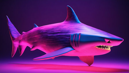 shark on a purple background. 3d render. Illustrationの素材