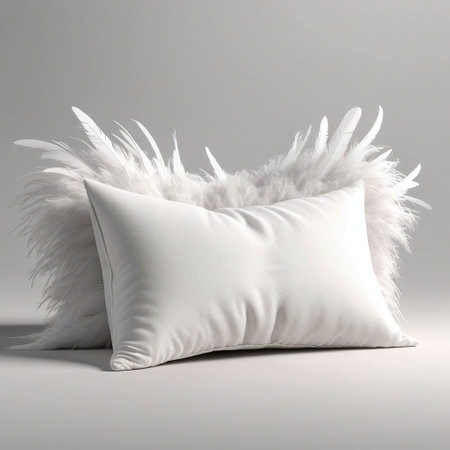 White pillows with feathers on a gray background. 3d renderingの素材