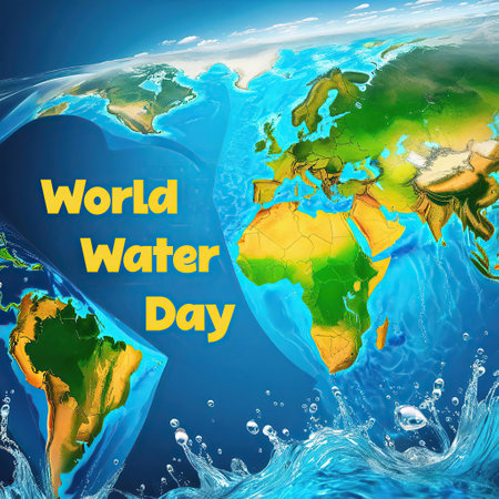 World Water Day. Planet Earth with water splash. 3D illustration.の素材