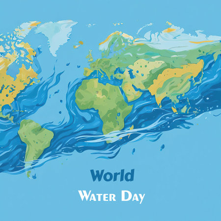World Water Day. Vector illustration with map of the world and waves.の素材