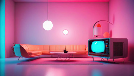 Interior of living room with sofa and TV. 3D renderingの素材