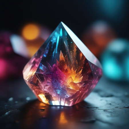 Colorful crystals on a black background. 3d render illustration.の素材