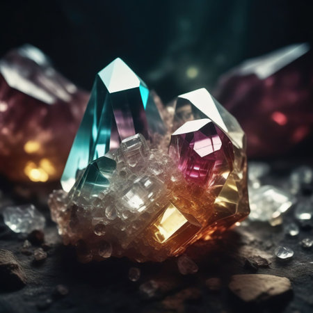 Gemstones on dark background. Colorful gemstones on dark background.の素材