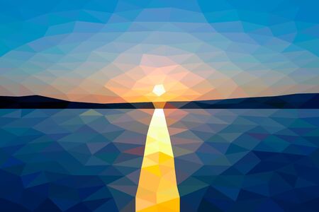 Low poly sunset on the winter lakeのイラスト素材