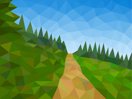 Low poly mountains with blue sky and pathのイラスト素材