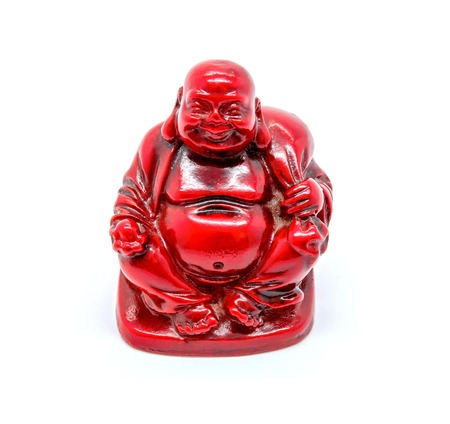 Photo of statuette of red buddha isolated on white backgroundの写真素材