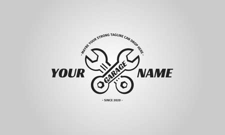 vintage wrench or spanner logo templateのイラスト素材