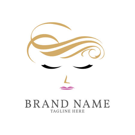 beautiful women face icon royal hair luxury brand beauty care logo vectorのイラスト素材