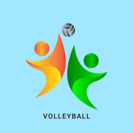 volley ball abstract gradient sports people jump vector logo design elementのイラスト素材