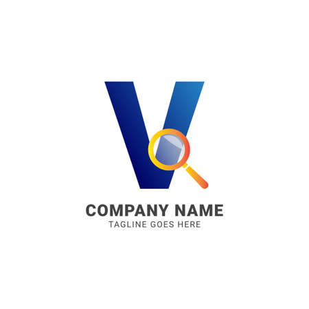 letter V magnifying glass company logo vector design elementのイラスト素材