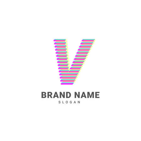 letter V optic illusion logo, trendy glitch alphabet brandのイラスト素材