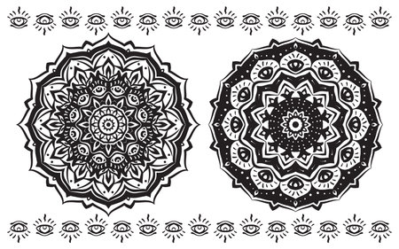 abstract mandala trippy eyes traditional round decorationのイラスト素材