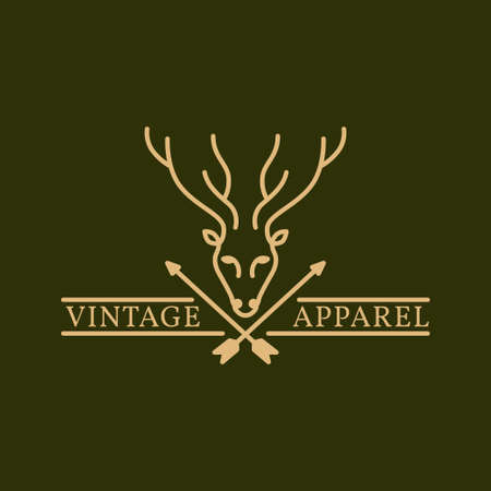 deer and arrow vintage monoline vector logo designのイラスト素材